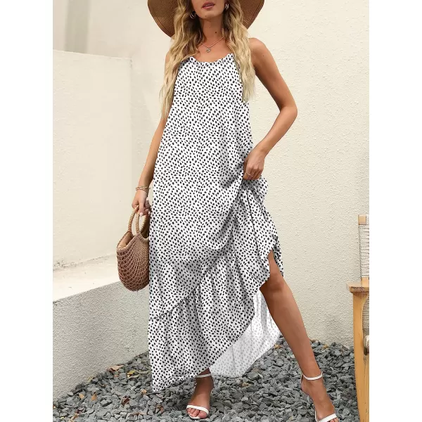 imageANRABESS Womens Summer High Low Ruffle Maxi Dress Spaghetti Strap Print Flowy Beach Long DressPrint White