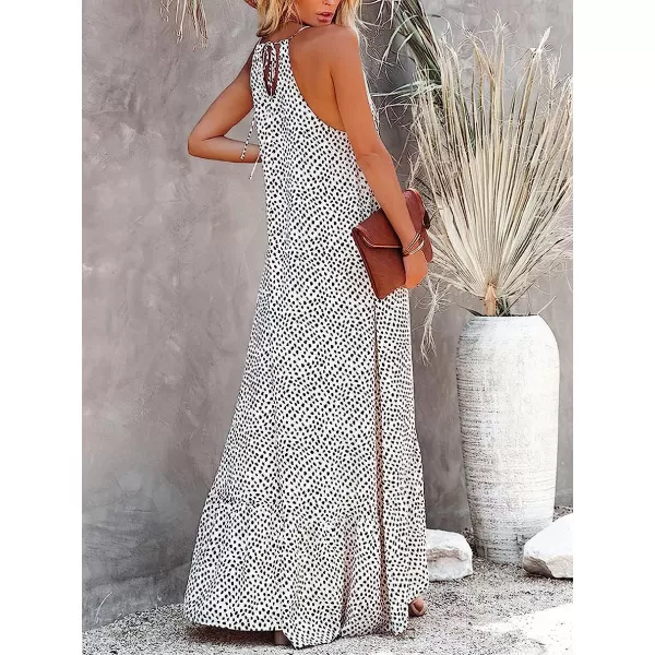 imageANRABESS Womens Summer High Low Ruffle Maxi Dress Spaghetti Strap Print Flowy Beach Long DressPrint White