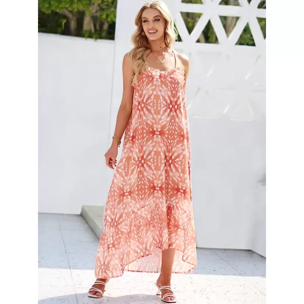 imageANRABESS Womens Summer High Low Ruffle Maxi Dress Spaghetti Strap Print Flowy Beach Long DressPrint Yellow