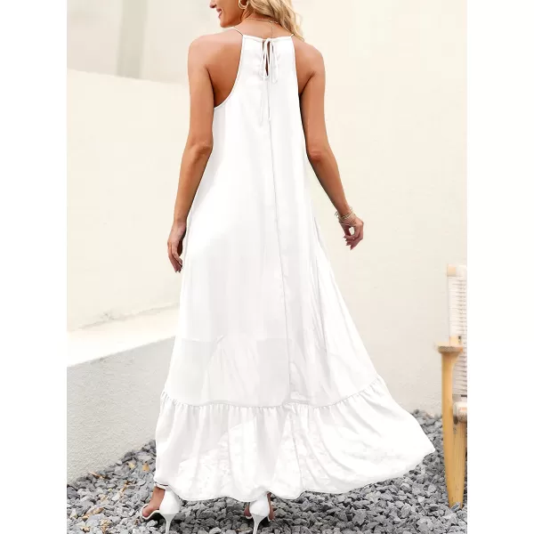 imageANRABESS Womens Summer High Low Ruffle Maxi Dress Spaghetti Strap Print Flowy Beach Long DressWhite