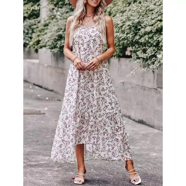 imageANRABESS Womens Summer High Low Ruffle Maxi Dress Spaghetti Strap Print Flowy Beach Long DressWhite Red