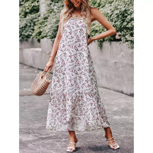 imageANRABESS Womens Summer High Low Ruffle Maxi Dress Spaghetti Strap Print Flowy Beach Long DressWhite Red