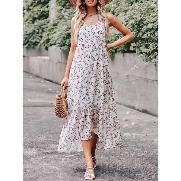 imageANRABESS Womens Summer High Low Ruffle Maxi Dress Spaghetti Strap Print Flowy Beach Long DressWhite Red