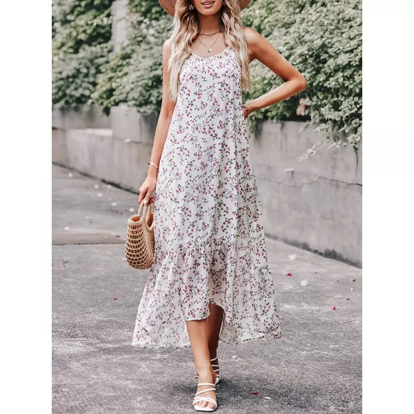 imageANRABESS Womens Summer High Low Ruffle Maxi Dress Spaghetti Strap Print Flowy Beach Long DressWhite Red