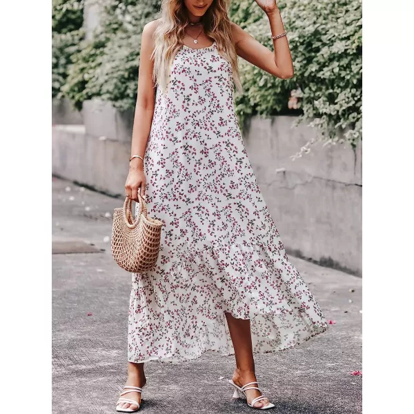 imageANRABESS Womens Summer High Low Ruffle Maxi Dress Spaghetti Strap Print Flowy Beach Long DressWhite Red