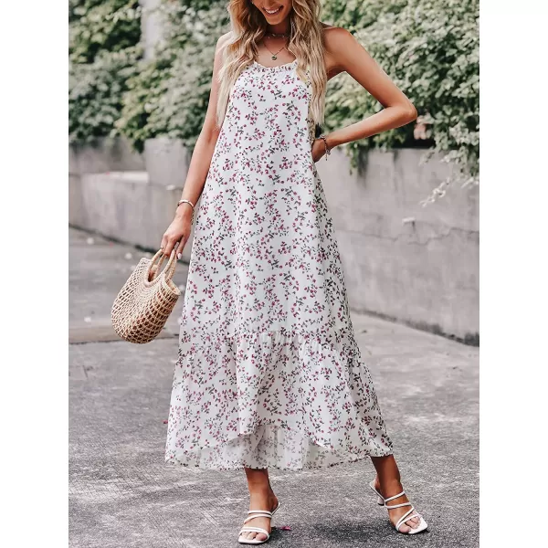 imageANRABESS Womens Summer High Low Ruffle Maxi Dress Spaghetti Strap Print Flowy Beach Long DressWhite Red