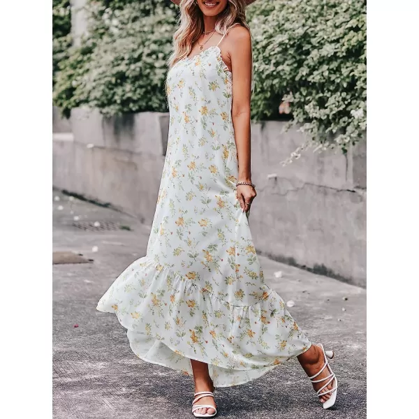 imageANRABESS Womens Summer High Low Ruffle Maxi Dress Spaghetti Strap Print Flowy Beach Long DressWhite Yellow