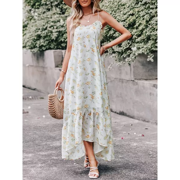 imageANRABESS Womens Summer High Low Ruffle Maxi Dress Spaghetti Strap Print Flowy Beach Long DressWhite Yellow