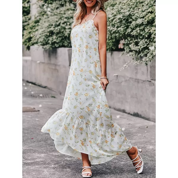 imageANRABESS Womens Summer High Low Ruffle Maxi Dress Spaghetti Strap Print Flowy Beach Long DressWhite Yellow