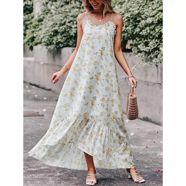 imageANRABESS Womens Summer High Low Ruffle Maxi Dress Spaghetti Strap Print Flowy Beach Long DressWhite Yellow