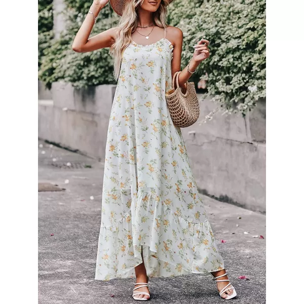 imageANRABESS Womens Summer High Low Ruffle Maxi Dress Spaghetti Strap Print Flowy Beach Long DressWhite Yellow