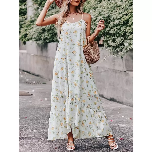 imageANRABESS Womens Summer High Low Ruffle Maxi Dress Spaghetti Strap Print Flowy Beach Long DressWhite Yellow