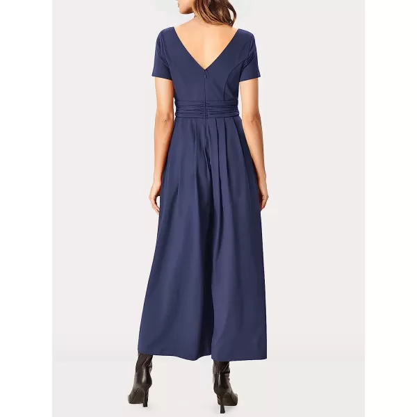 imageANRABESS Womens Summer Jumpsuit Casual Short Sleeve V Neck Pleated High Waist Wide Leg Jumpsuit Romper with Pockets02navy Blue