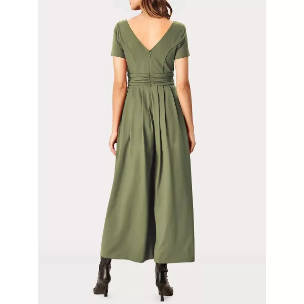 imageANRABESS Womens Summer Jumpsuit Casual Short Sleeve V Neck Pleated High Waist Wide Leg Jumpsuit Romper with Pockets03olive