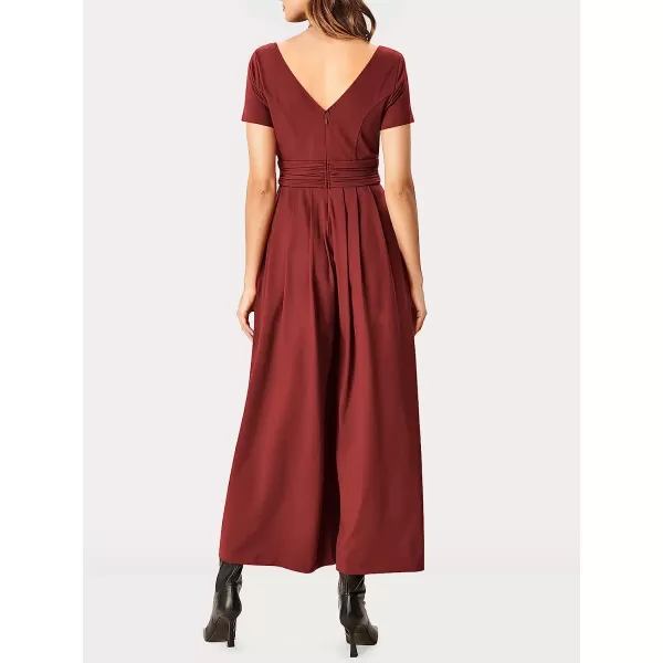 imageANRABESS Womens Summer Jumpsuit Casual Short Sleeve V Neck Pleated High Waist Wide Leg Jumpsuit Romper with Pockets04burgundy