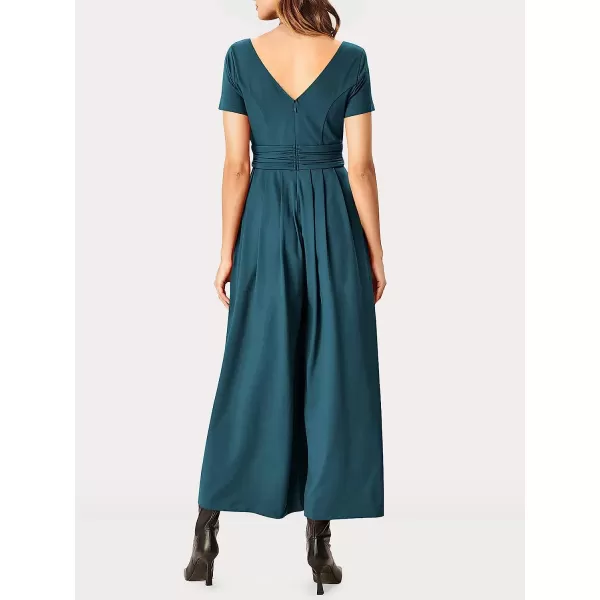 imageANRABESS Womens Summer Jumpsuit Casual Short Sleeve V Neck Pleated High Waist Wide Leg Jumpsuit Romper with Pockets05teal Blue