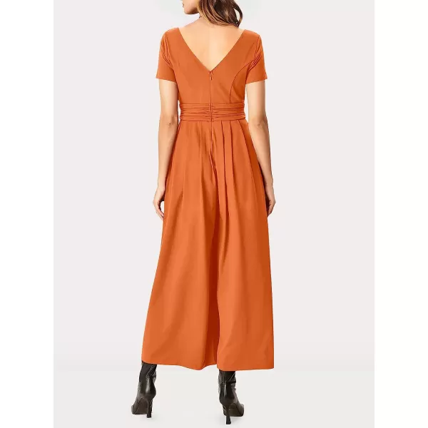 imageANRABESS Womens Summer Jumpsuit Casual Short Sleeve V Neck Pleated High Waist Wide Leg Jumpsuit Romper with Pockets06orange