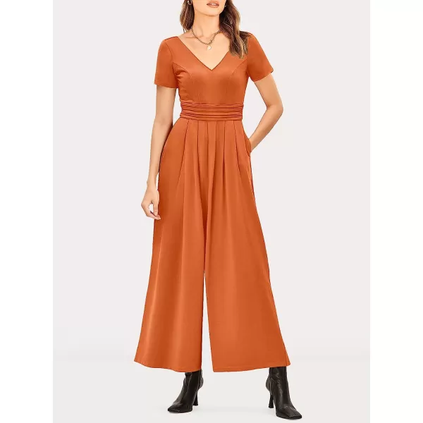 imageANRABESS Womens Summer Jumpsuit Casual Short Sleeve V Neck Pleated High Waist Wide Leg Jumpsuit Romper with Pockets06orange