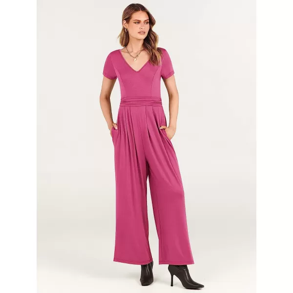 imageANRABESS Womens Summer Jumpsuit Casual Short Sleeve V Neck Pleated High Waist Wide Leg Jumpsuit Romper with Pockets07pink