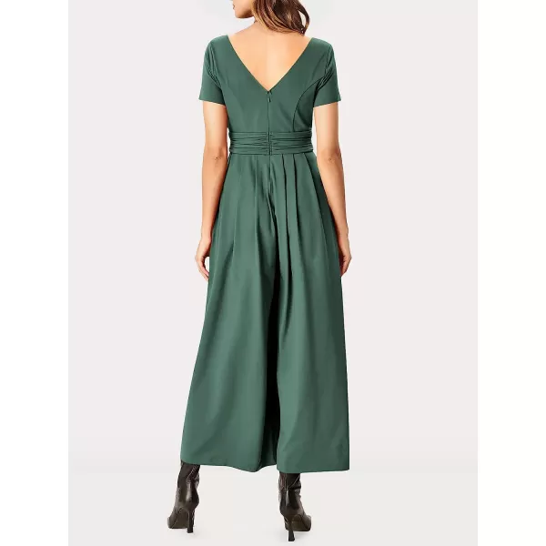 imageANRABESS Womens Summer Jumpsuit Casual Short Sleeve V Neck Pleated High Waist Wide Leg Jumpsuit Romper with Pockets08green