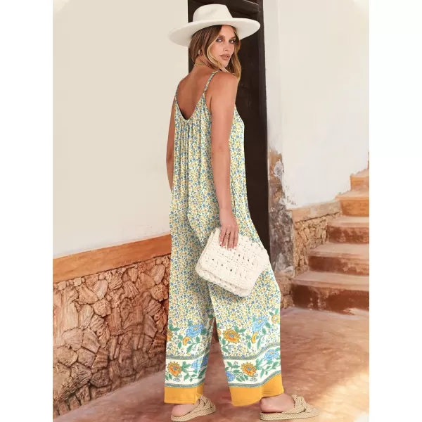 imageANRABESS Womens Summer Loose Casual Sleeveless Spaghetti Strap Wide Leg Jumpsuits Rompers Outfits with PocketsFloral Yellow 2