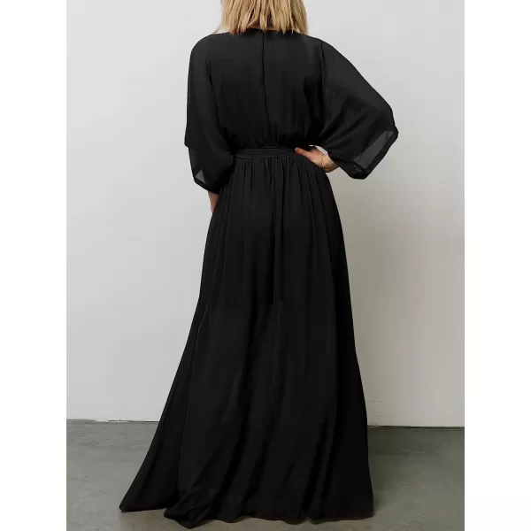 imageANRABESS Womens Summer Loose Kimono Maxi Dress Wrap V Neck 34 Sleeve Floral Print Slit Long DressesBlack