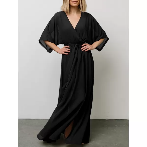 imageANRABESS Womens Summer Loose Kimono Maxi Dress Wrap V Neck 34 Sleeve Floral Print Slit Long DressesBlack