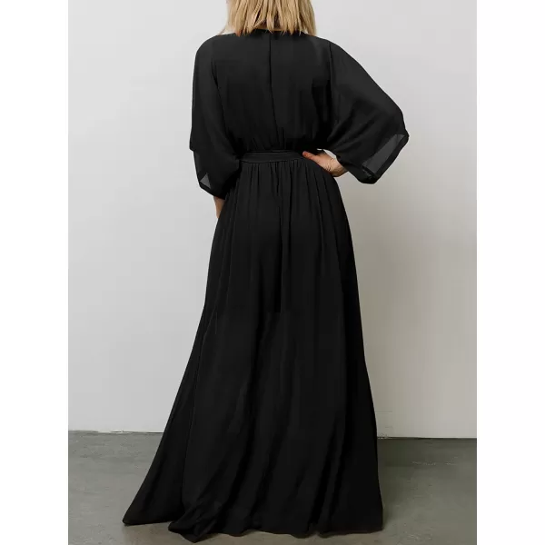 imageANRABESS Womens Summer Loose Kimono Maxi Dress Wrap V Neck 34 Sleeve Floral Print Slit Long DressesBlack