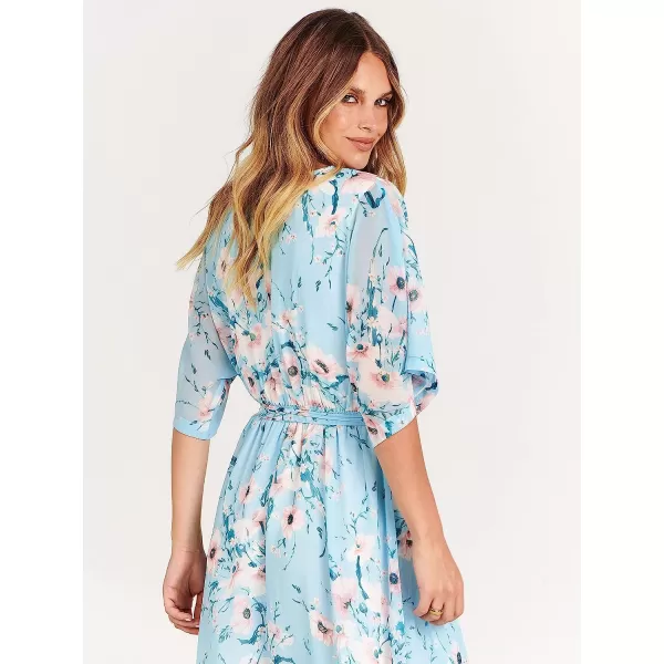 imageANRABESS Womens Summer Loose Kimono Maxi Dress Wrap V Neck 34 Sleeve Floral Print Slit Long DressesBlue Flor