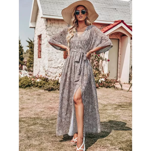 imageANRABESS Womens Summer Loose Kimono Maxi Dress Wrap V Neck 34 Sleeve Floral Print Slit Long DressesConch