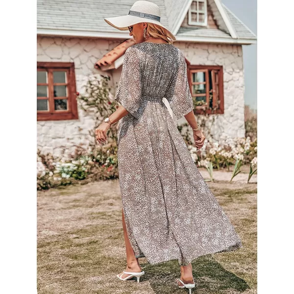 imageANRABESS Womens Summer Loose Kimono Maxi Dress Wrap V Neck 34 Sleeve Floral Print Slit Long DressesConch