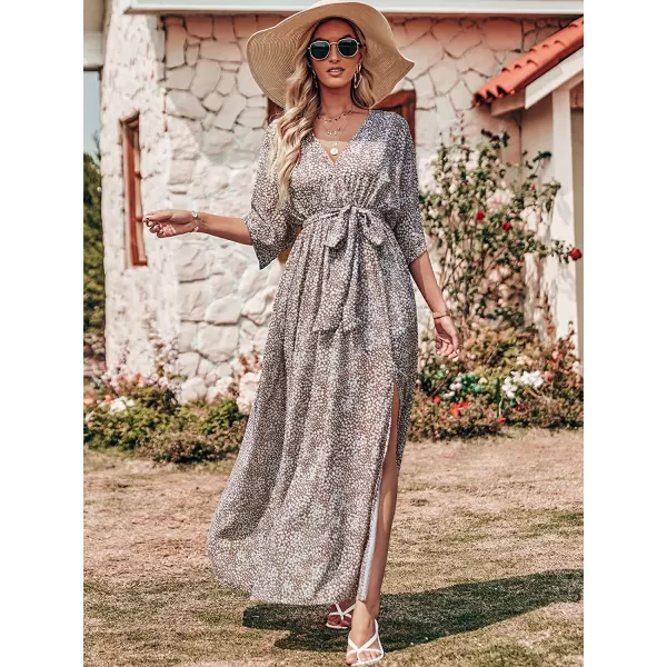 imageANRABESS Womens Summer Loose Kimono Maxi Dress Wrap V Neck 34 Sleeve Floral Print Slit Long DressesConch