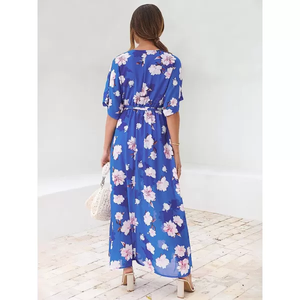 imageANRABESS Womens Summer Loose Kimono Maxi Dress Wrap V Neck 34 Sleeve Floral Print Slit Long DressesFloral Blue