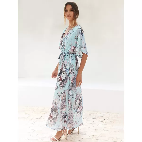 imageANRABESS Womens Summer Loose Kimono Maxi Dress Wrap V Neck 34 Sleeve Floral Print Slit Long DressesFloral Sky Blue