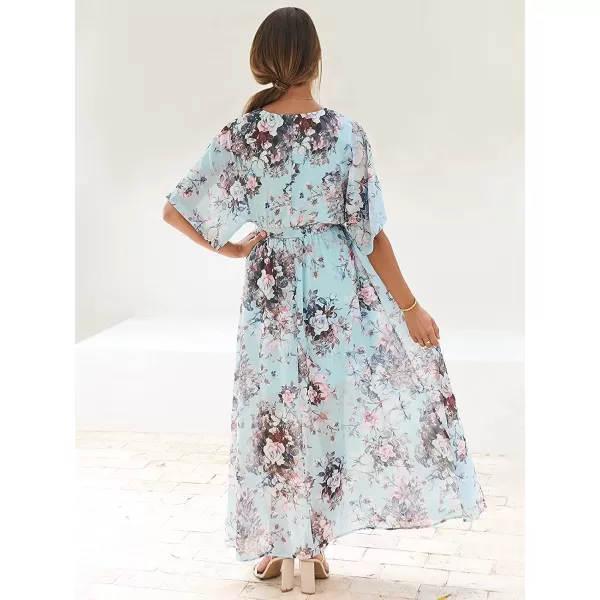 imageANRABESS Womens Summer Loose Kimono Maxi Dress Wrap V Neck 34 Sleeve Floral Print Slit Long DressesFloral Sky Blue