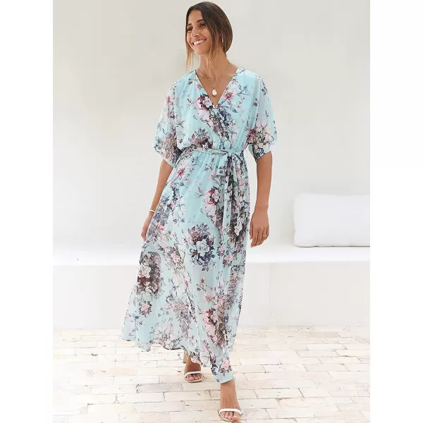 imageANRABESS Womens Summer Loose Kimono Maxi Dress Wrap V Neck 34 Sleeve Floral Print Slit Long DressesFloral Sky Blue