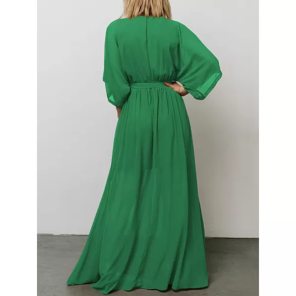 imageANRABESS Womens Summer Loose Kimono Maxi Dress Wrap V Neck 34 Sleeve Floral Print Slit Long DressesGreen