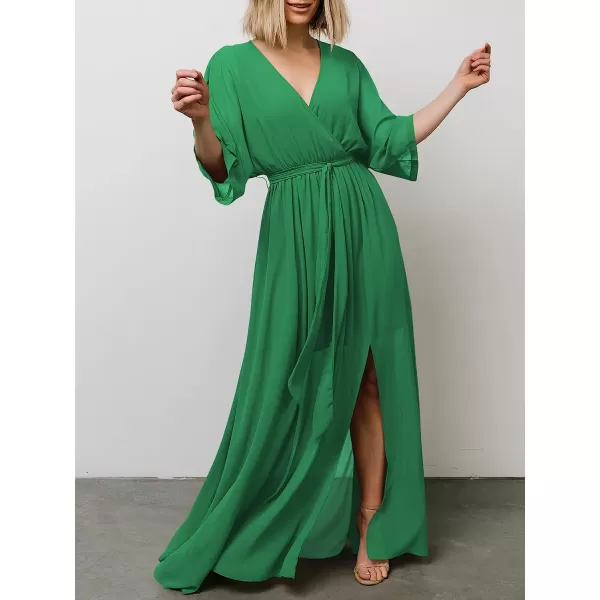 imageANRABESS Womens Summer Loose Kimono Maxi Dress Wrap V Neck 34 Sleeve Floral Print Slit Long DressesGreen