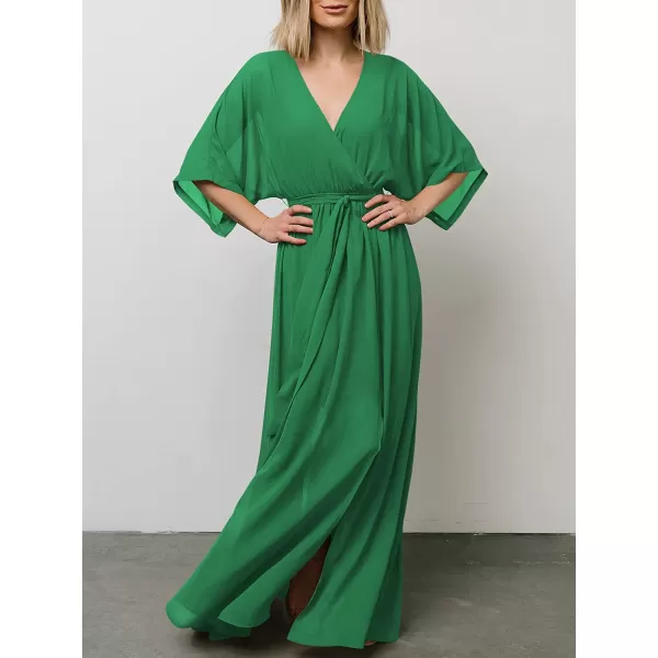 imageANRABESS Womens Summer Loose Kimono Maxi Dress Wrap V Neck 34 Sleeve Floral Print Slit Long DressesGreen