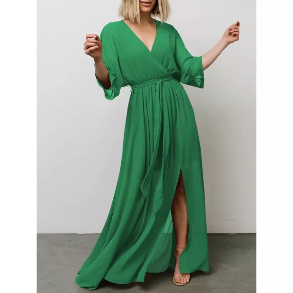 imageANRABESS Womens Summer Loose Kimono Maxi Dress Wrap V Neck 34 Sleeve Floral Print Slit Long DressesGreen