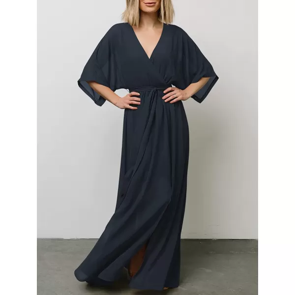 imageANRABESS Womens Summer Loose Kimono Maxi Dress Wrap V Neck 34 Sleeve Floral Print Slit Long DressesNavy Blue