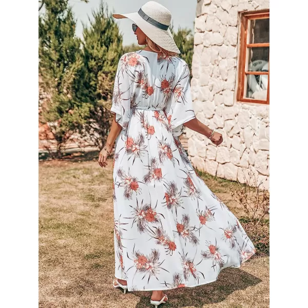 imageANRABESS Womens Summer Loose Kimono Maxi Dress Wrap V Neck 34 Sleeve Floral Print Slit Long DressesPalm Flor