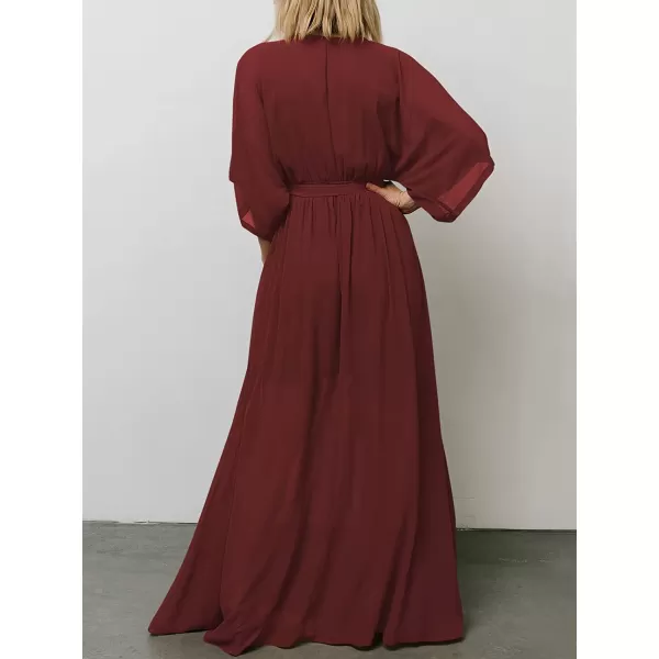 imageANRABESS Womens Summer Loose Kimono Maxi Dress Wrap V Neck 34 Sleeve Floral Print Slit Long DressesRed