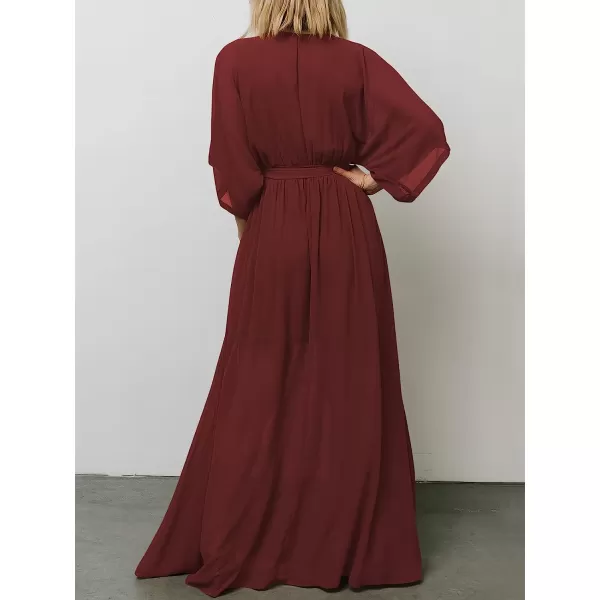 imageANRABESS Womens Summer Loose Kimono Maxi Dress Wrap V Neck 34 Sleeve Floral Print Slit Long DressesRed
