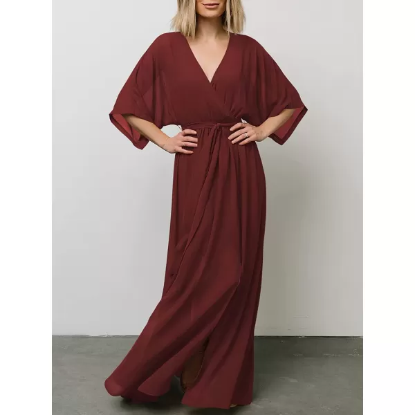 imageANRABESS Womens Summer Loose Kimono Maxi Dress Wrap V Neck 34 Sleeve Floral Print Slit Long DressesRed