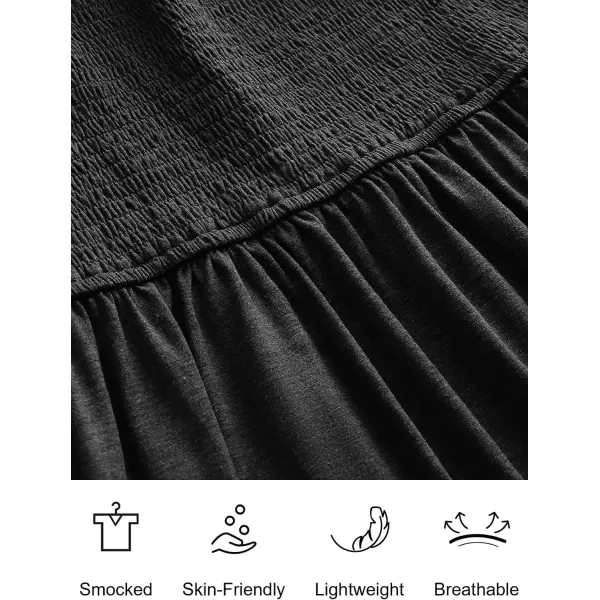 imageANRABESS Womens Summer Maxi Dress Square Neck Ruffle Sleeveless Smocked Tiered Casual Beach Sundress with PocketsBlack