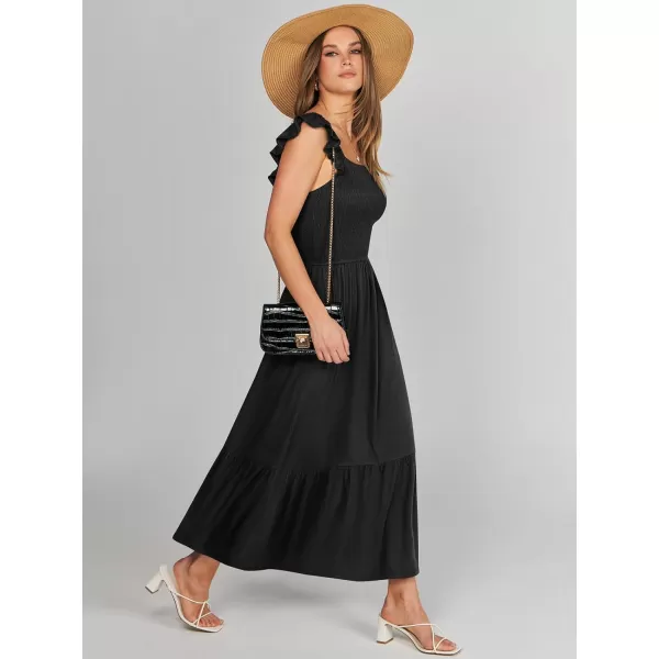 imageANRABESS Womens Summer Maxi Dress Square Neck Ruffle Sleeveless Smocked Tiered Casual Beach Sundress with PocketsBlack
