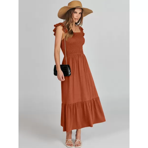 imageANRABESS Womens Summer Maxi Dress Square Neck Ruffle Sleeveless Smocked Tiered Casual Beach Sundress with PocketsBrick Red