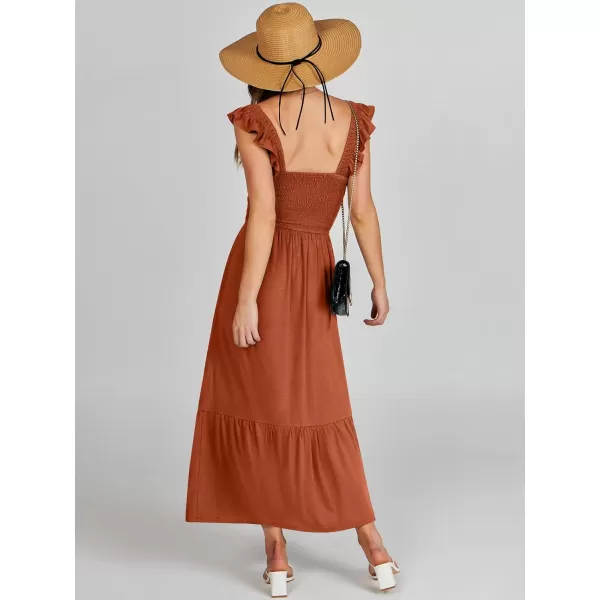 imageANRABESS Womens Summer Maxi Dress Square Neck Ruffle Sleeveless Smocked Tiered Casual Beach Sundress with PocketsBrick Red