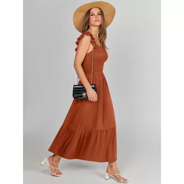 imageANRABESS Womens Summer Maxi Dress Square Neck Ruffle Sleeveless Smocked Tiered Casual Beach Sundress with PocketsBrick Red